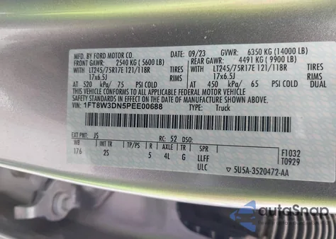 2023 Ford F-350 Xlt z USA, uszkodzony, nr VIN 1FT8W3DN5PEE00688